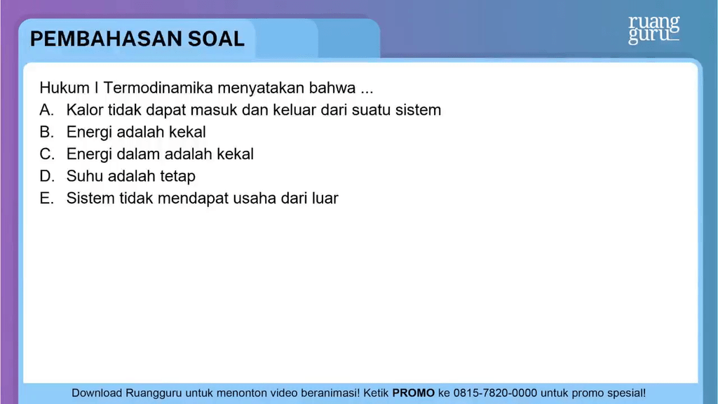 Hukum I Termodinamika Menyatakan Bahwa Hukum I Termodinamika Menyatakan Bahwa