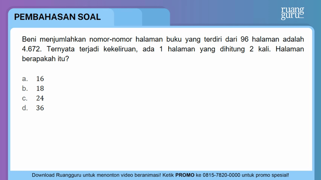 Beni Menjumlahkan Nomor-nomor Halaman Buku Yang Te...