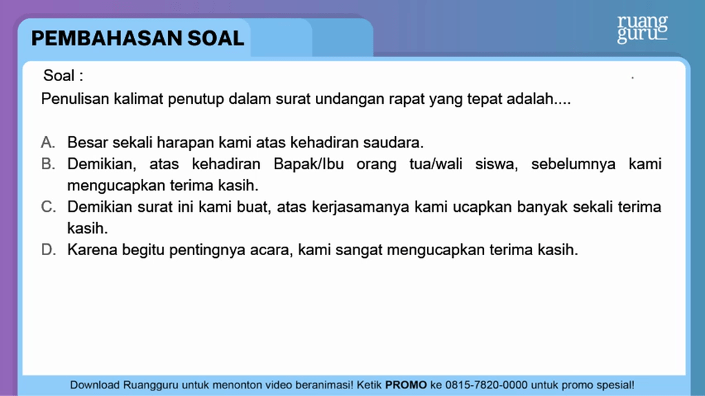 Penulisan Kalimat Penutup Dalam Surat Undangan Rap