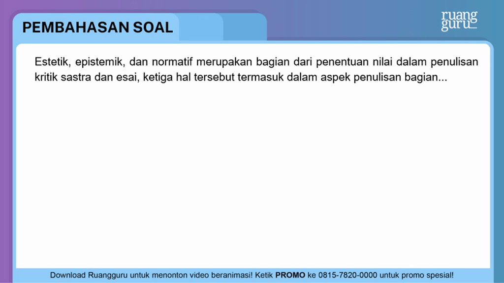 Estetik Epistemik Dan Normatif Merupakan Bagian