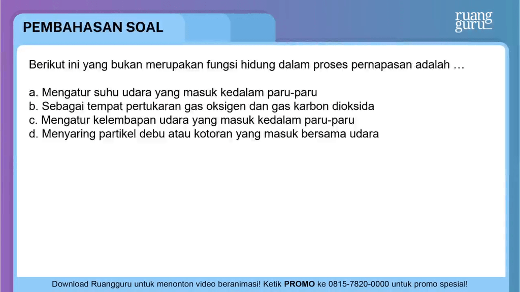 Berikut Ini Yang Bukan Merupakan Fungsi Hidung Dal