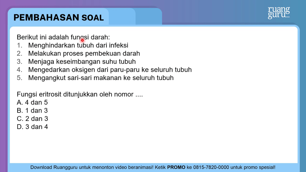 Berikut Ini Adalah Fungsi Darah Menghindarkan