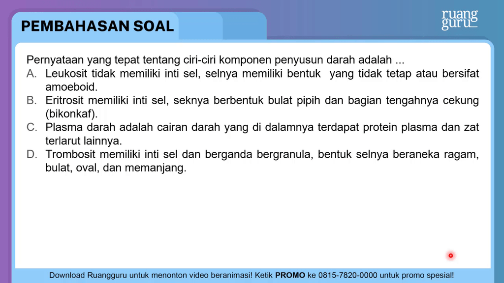 Pernyataan Yang Tepat Tentang Ciri ciri Komponen Penyusun Darah Adalah Pernyataan Yang Tepat Tentang Ciri ciri Komponen Penyusun Darah Adalah