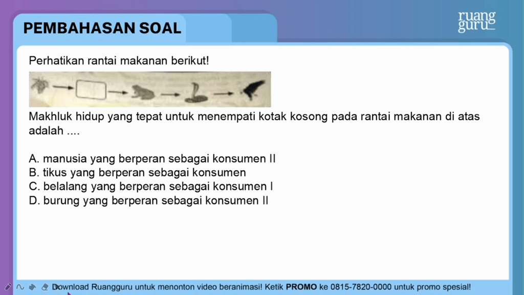 Perhatikan rantai makanan berikut! Makhluk h...