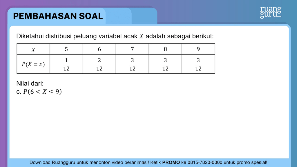 Diketahui Distribusi Peluang Variabel Acak X Adala...