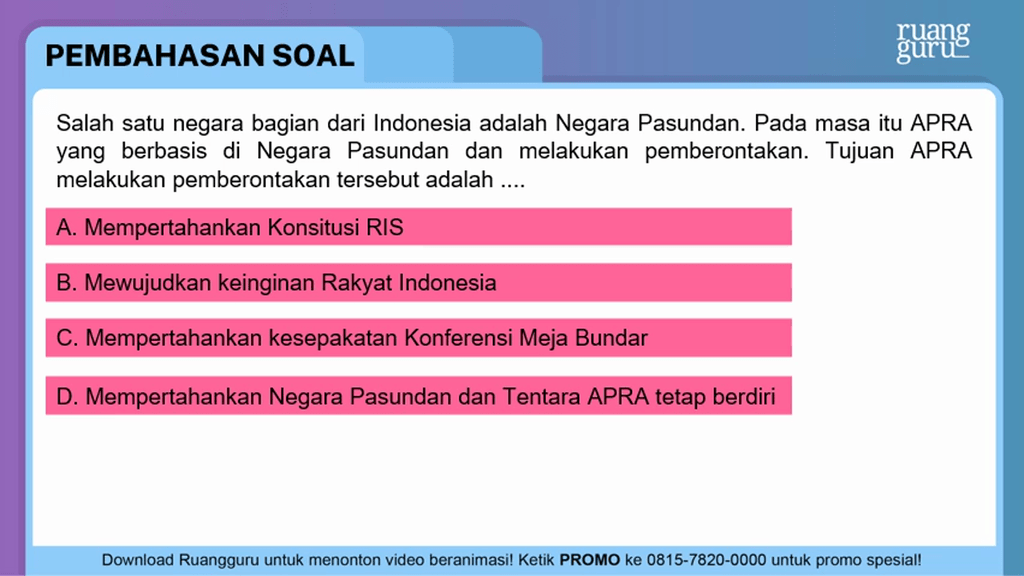Salah satu negara bagian dari Indonesia adalah Neg...