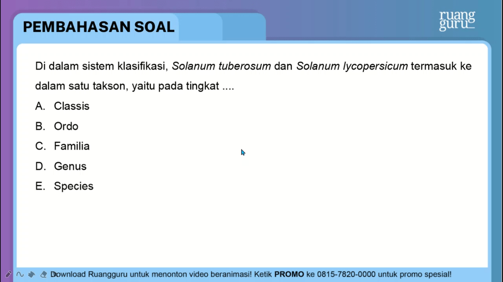 Di Dalam Sistem Klasifikasi Solanum Tuberosum Dan