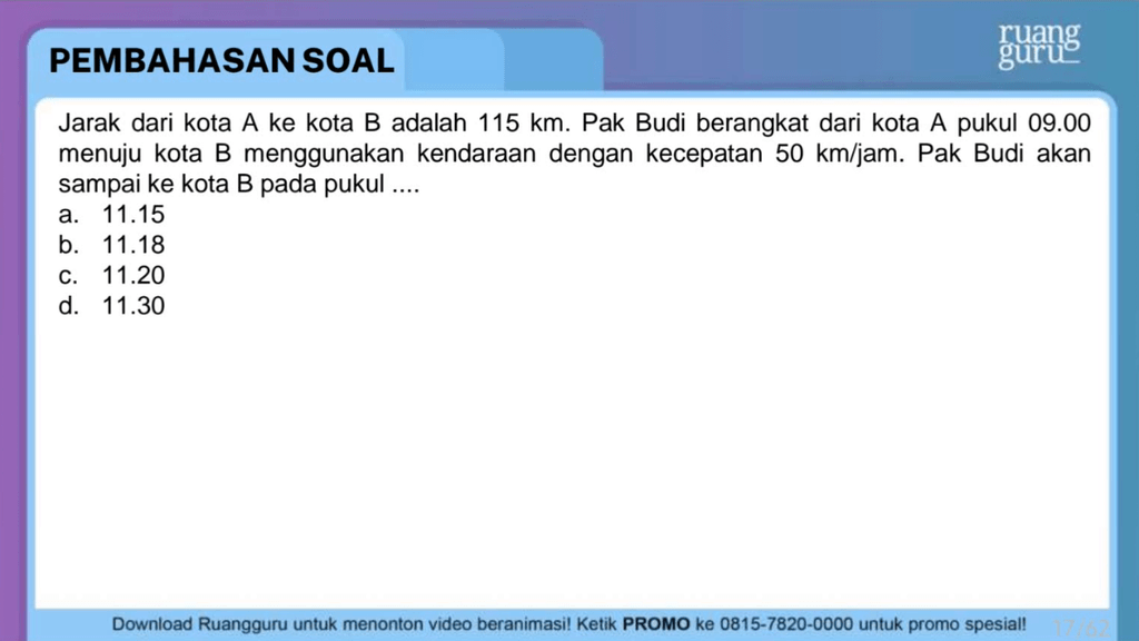 Jarak Dari Kota A Ke Kota B Adalah 115 Km. Pak Bud...