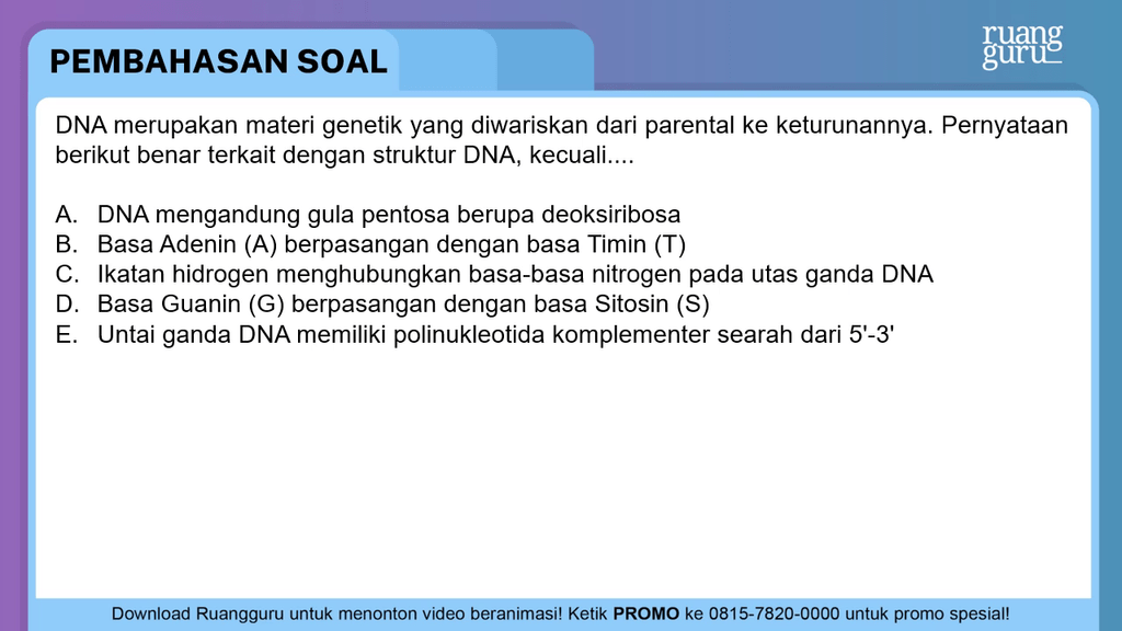 Dna Merupakan Materi Genetik Yang Diwariskan Dari